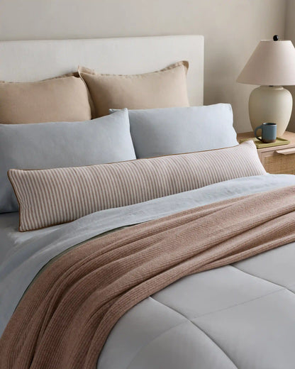 Piped Linen Stripe Oversized Lumbar Pillow Cover