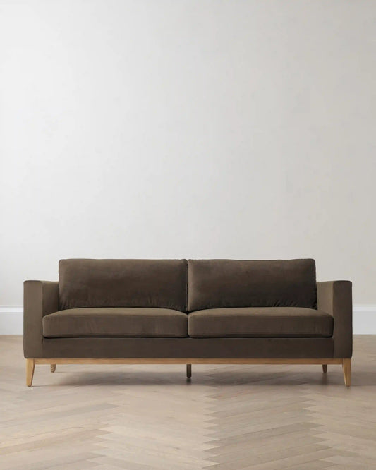 Performance Velvet Sofa with Solid Oak Base