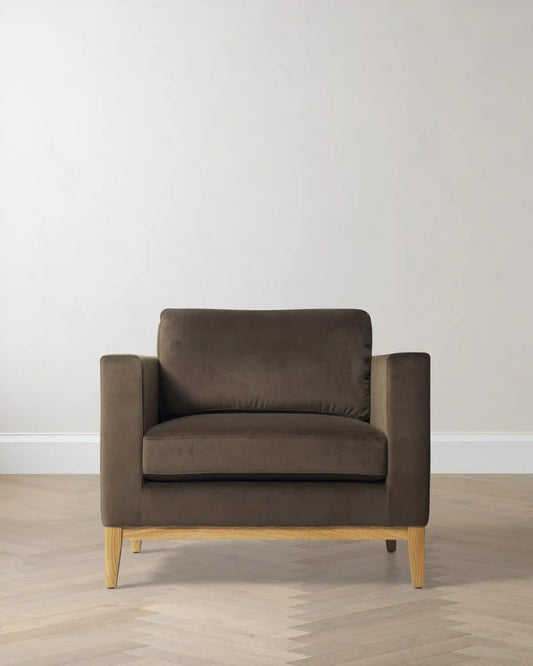 Performance Velvet Accent Chair with Solid Oak Base