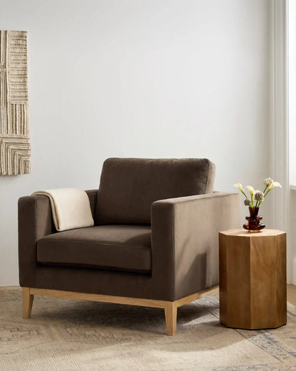 Performance Velvet Accent Chair with Solid Oak Base