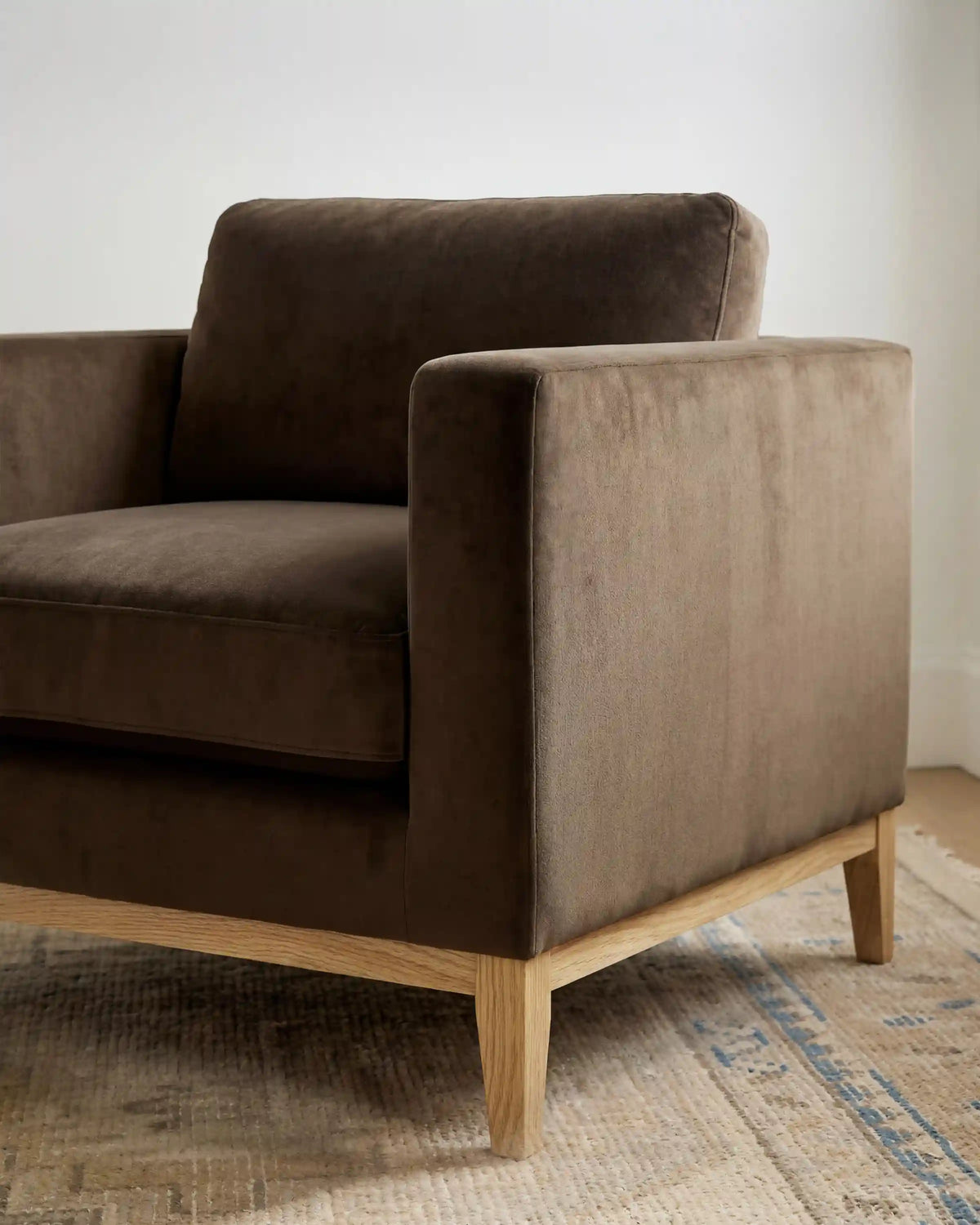 Performance Velvet Accent Chair with Solid Oak Base