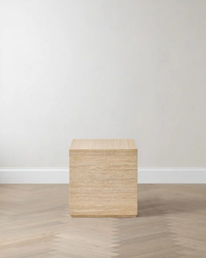 Travertine Plinth End Table