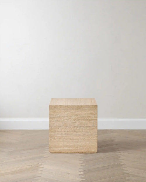 Travertine Plinth End Table