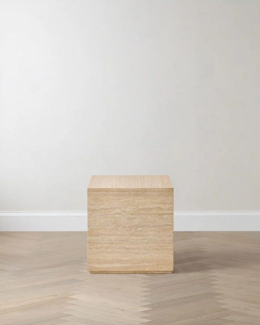 Travertine Plinth End Table