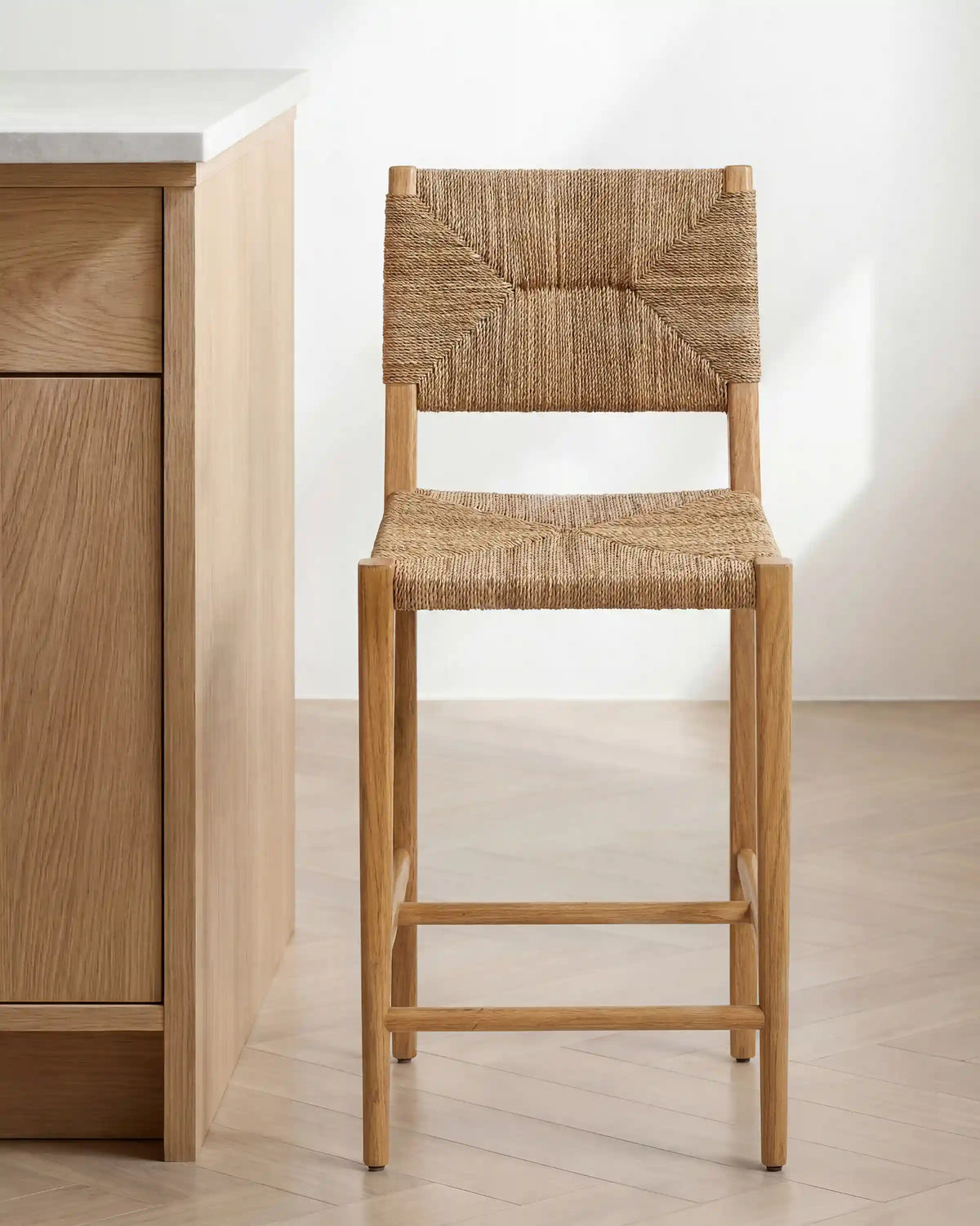 Woven Stool with Solid Oak Frame