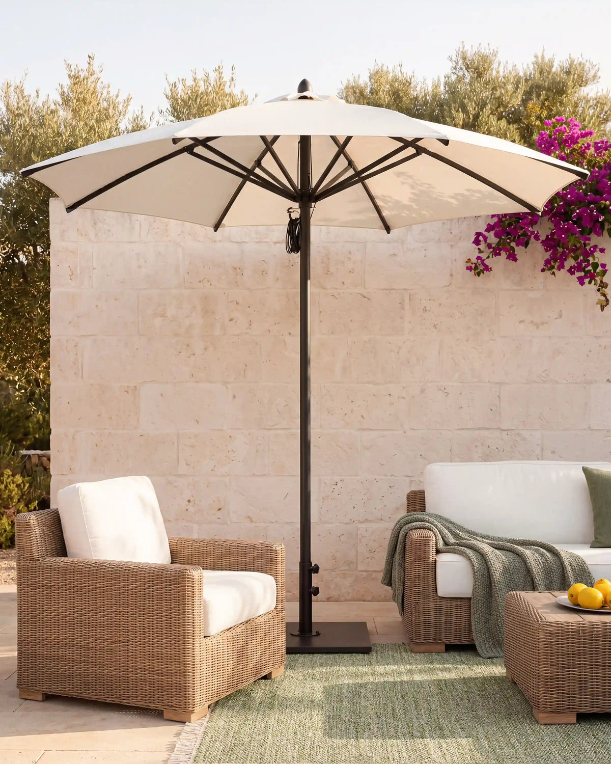 9' Round Sunbrella Outdoor Umbrella and Base