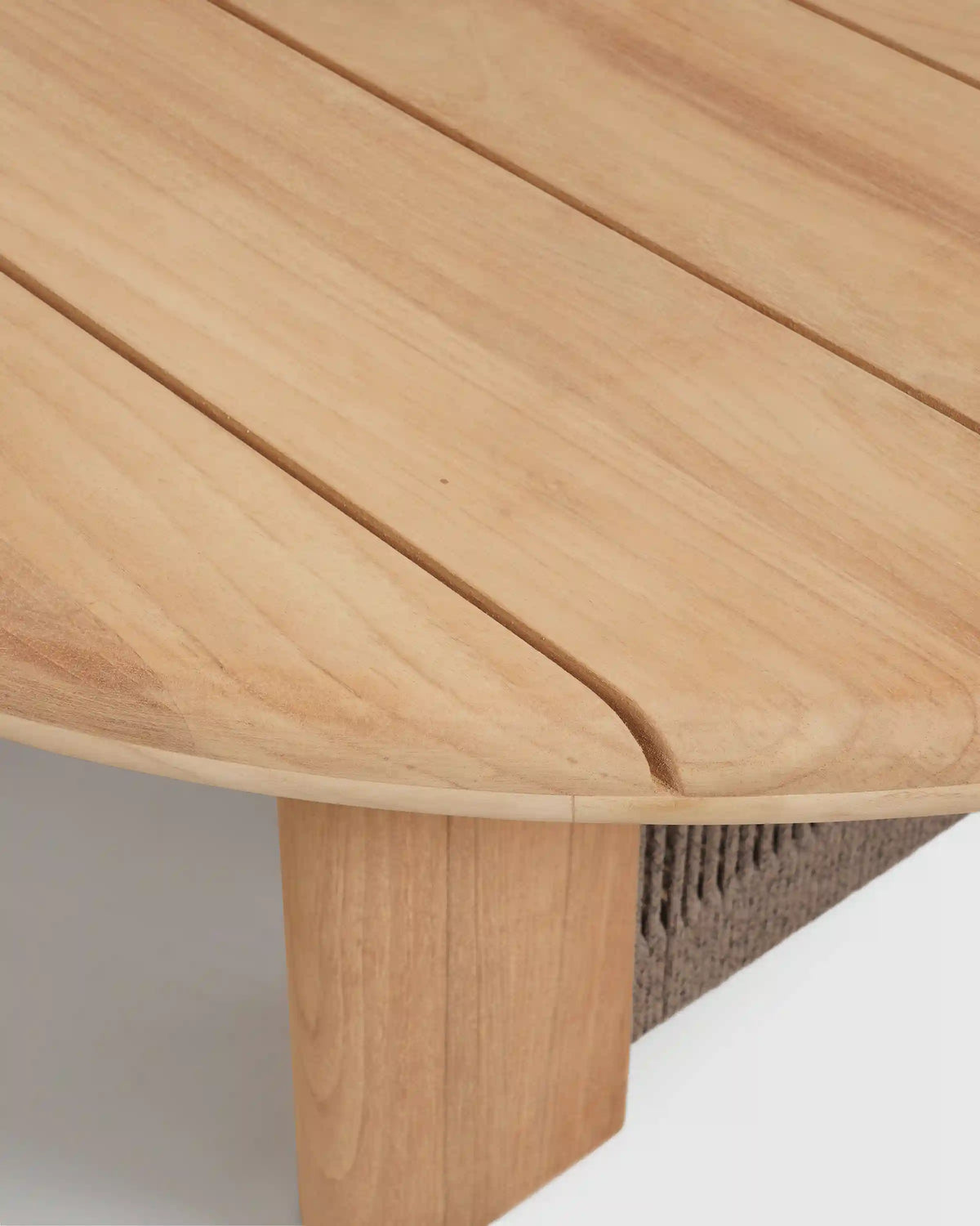 Curved Solid Teak and All-Weather Rope Outdoor Coffee Table