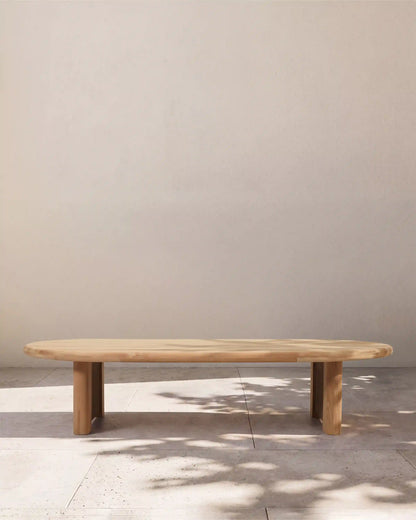 Curved Solid Teak and All-Weather Rope Outdoor Coffee Table
