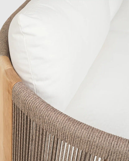 Curved Solid Teak and All-Weather Rope Outdoor Sofa