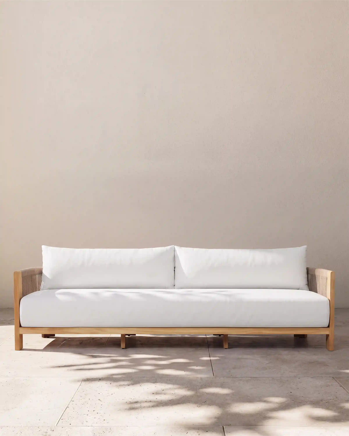 Curved Solid Teak and All-Weather Rope Outdoor Sofa