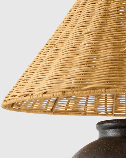 Artisan Ceramic Table Lamp with Rattan Shade