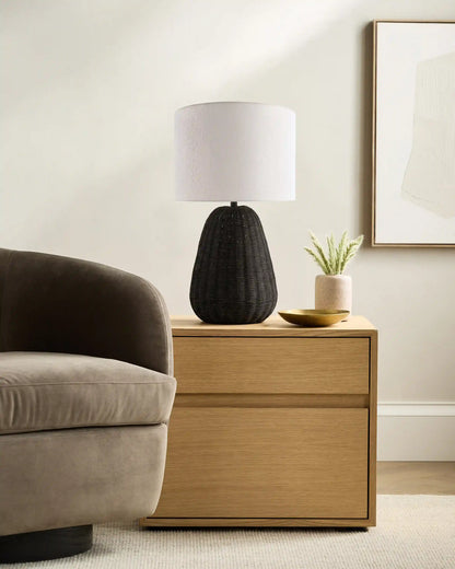 Natural Rattan Table Lamp with Linen Shade