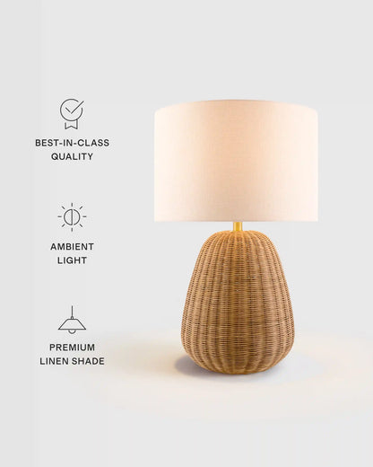Natural Rattan Table Lamp with Linen Shade