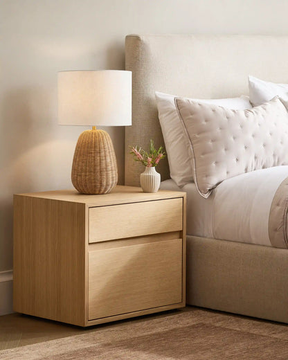 Natural Rattan Table Lamp with Linen Shade