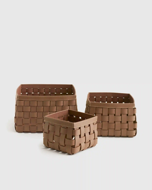 Recycled Woven Leather Baskets (set of 3)