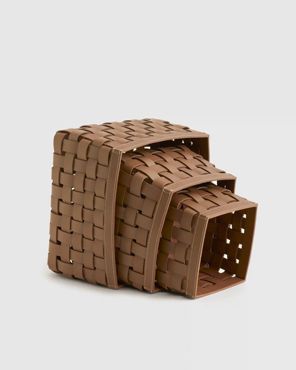 Recycled Woven Leather Baskets (set of 3)