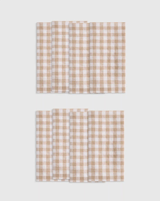 European Linen Wide-Hem Gingham Napkins, Set of 8