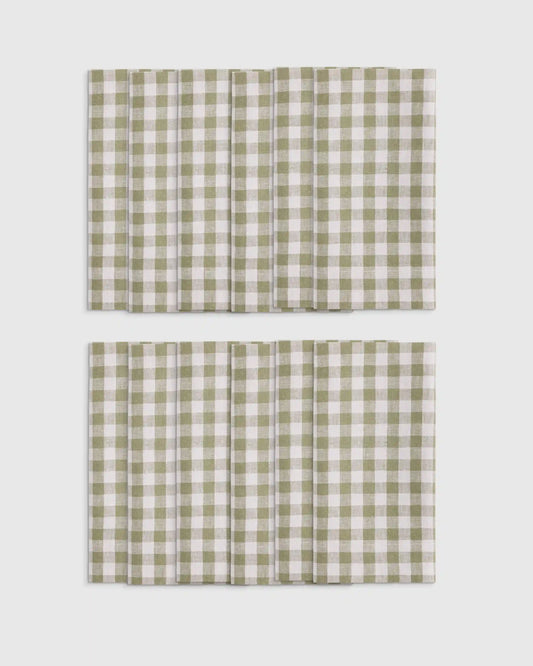 European Linen Wide-Hem Gingham Napkins, Set of 12