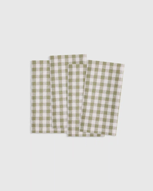 European Linen Wide-Hem Gingham Napkins, Set of 4