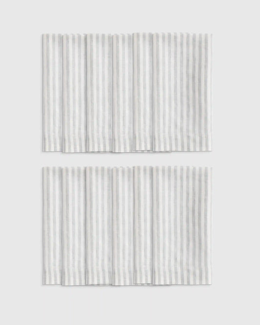European Linen Wide-Hem Stripe Napkins, Set of 12