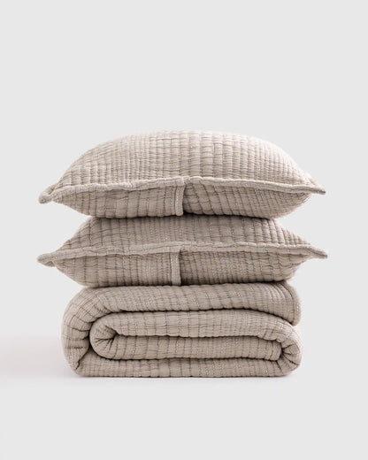Organic Cotton Channel Stitch Coverlet Set