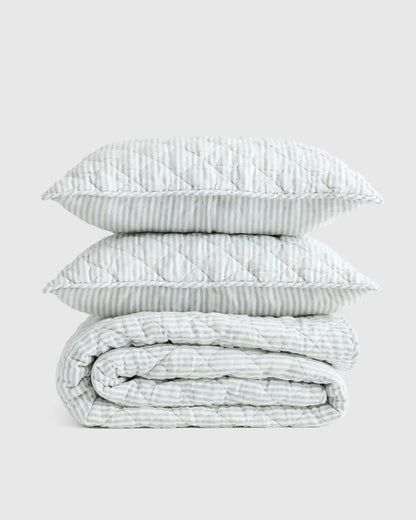 European Linen Stripe Quilt Set