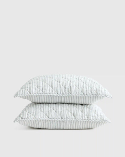 European Linen Stripe Quilted Sham Set