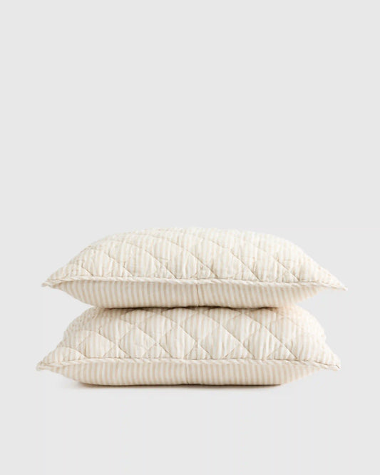 European Linen Stripe Quilted Sham Set