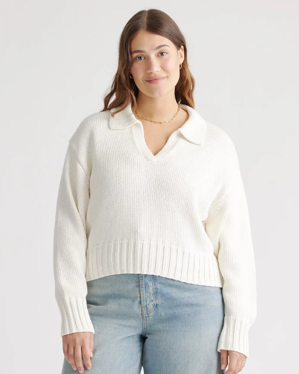 100% Organic Cropped Cotton Polo Sweater