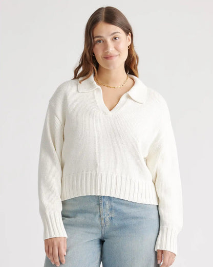 100% Organic Cropped Cotton Polo Sweater
