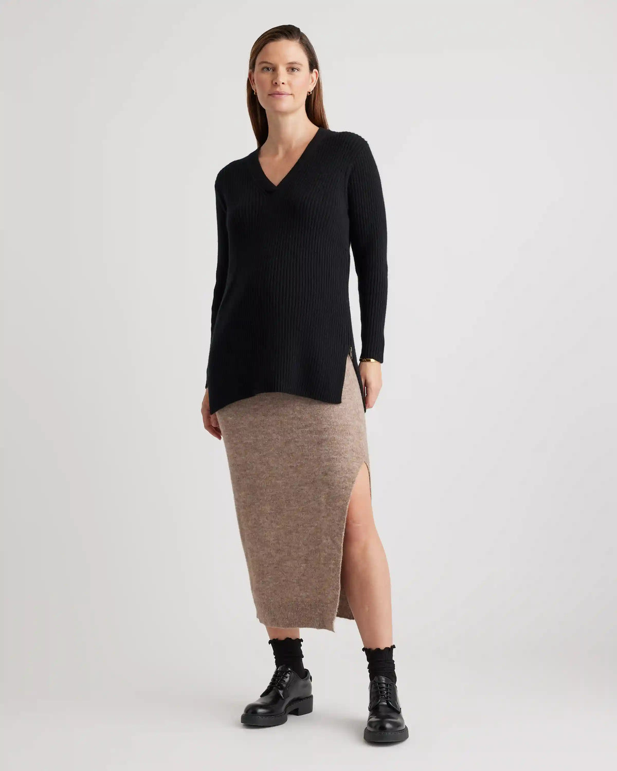 Mongolian Cashmere Ribbed Side Zip Maternity Sweater