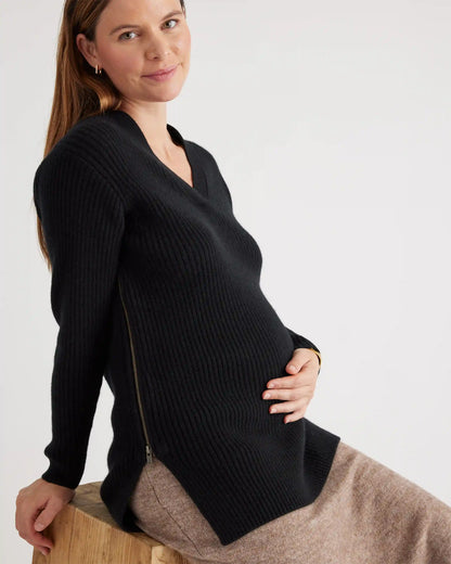 Mongolian Cashmere Ribbed Side Zip Maternity Sweater