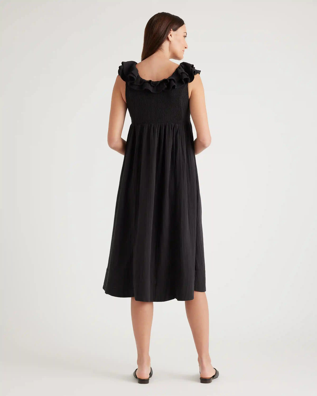 Organic Cotton Gauze Maternity Ruffle Front Dress