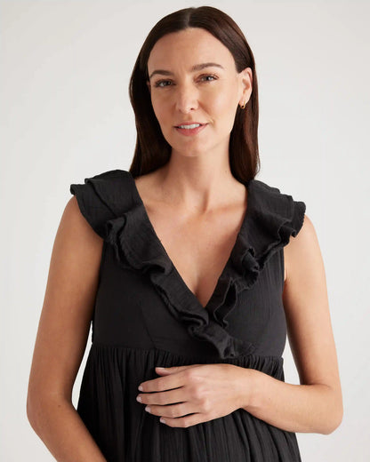 Organic Cotton Gauze Maternity Ruffle Front Dress