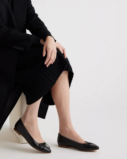 Italian Leather Pointed Bow Flat