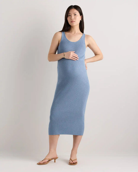 Lightweight Cotton Cashmere Maternity Fitted Midi Dress