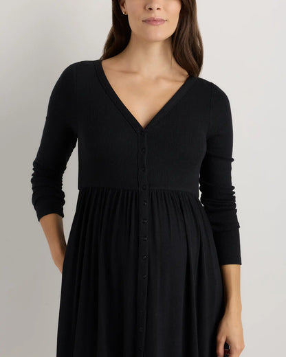 Bamboo Rib Maternity Long Sleeve Button Front Dress