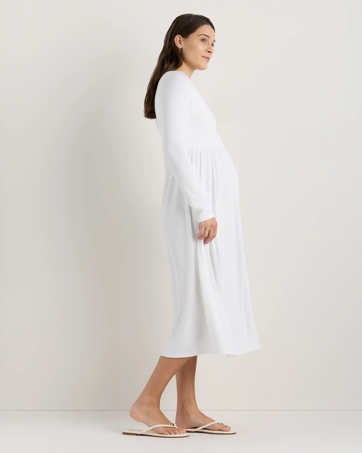 Bamboo Rib Maternity Long Sleeve Button Front Dress