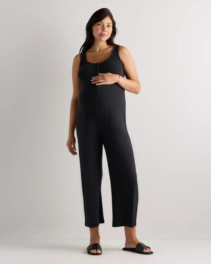 Bamboo Rib Maternity Button Front Jumpsuit