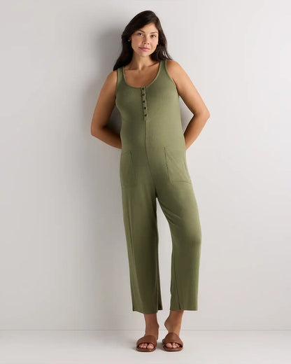 Bamboo Rib Maternity Button Front Jumpsuit