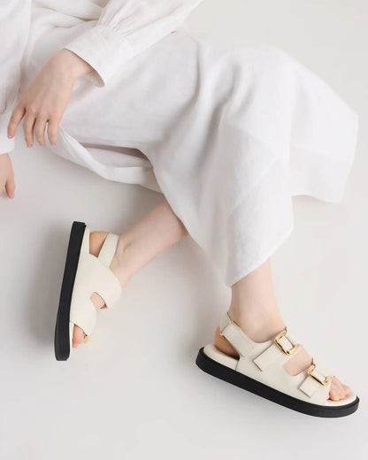 Italian Leather Double Buckle Slingback Sandal