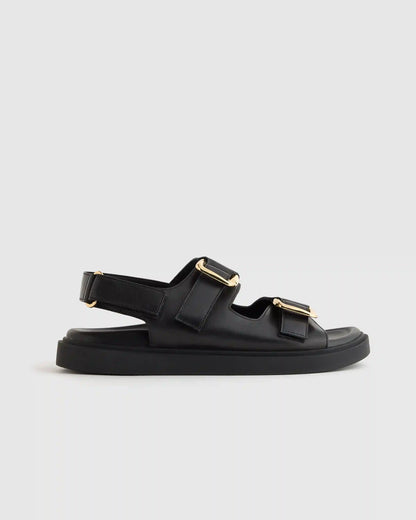 Italian Leather Double Buckle Slingback Sandal