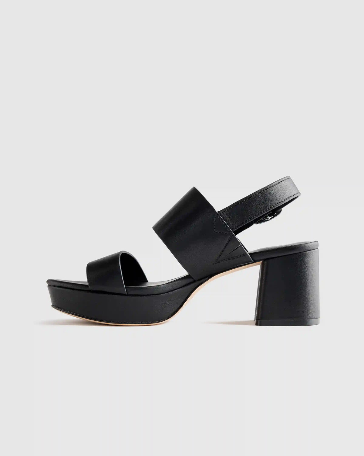 Italian Leather Double Band Block Heel Sandal