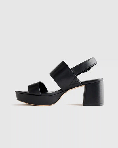 Italian Leather Double Band Block Heel Sandal