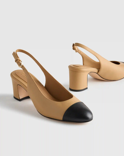 Italian Leather 65mm Cap Toe Slingback