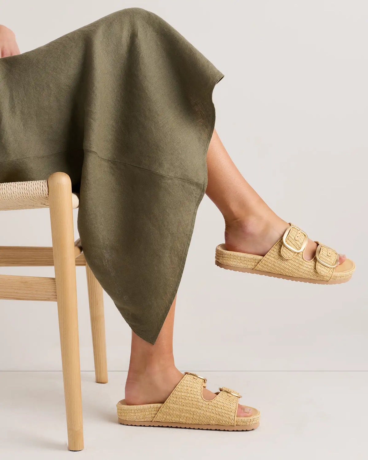 Raffia Double Buckle Sandal