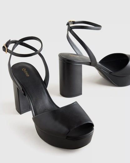 Italian Leather Platform 115mm Block Heel