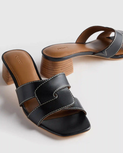 Italian Leather 35mm Wood Block Heel Mule