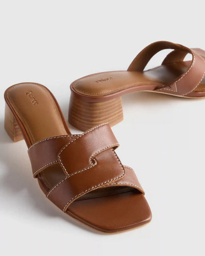 Italian Leather 35mm Wood Block Heel Mule