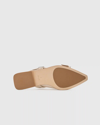 Italian Leather Bold Buckle Slingback Flat
